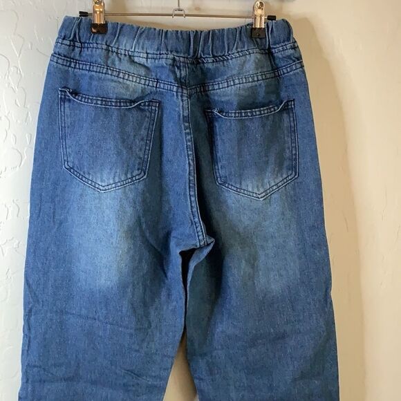 MISSLOOK elastic waist band denim pants diagonal front seam five pockets small - Picture 5 of 9